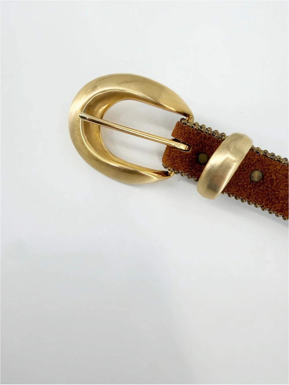 Vintage Leather Belt Brown with Gold Tone Studs & Buckle Medium